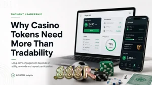 Visualisasi abstrak tentang token kripto dan ekosistem gaming digital